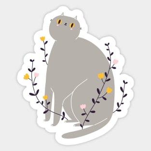Grey British cat with flowers Sticker